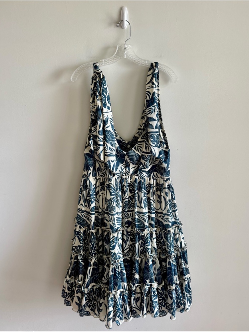 Eugenia Fernández Blue Tropical Tiered Mini Dress